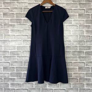 Tory Burch Cap Sleeve Midi Dress Dark Navy Blue V Neck Professional A line Work
